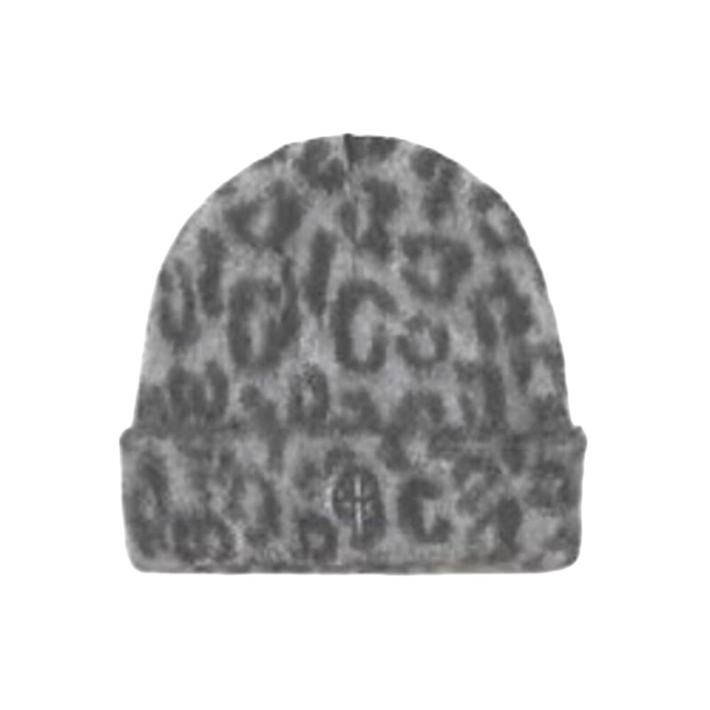 Anine Bing NWT Elia Leopard Print Beanie in Grey